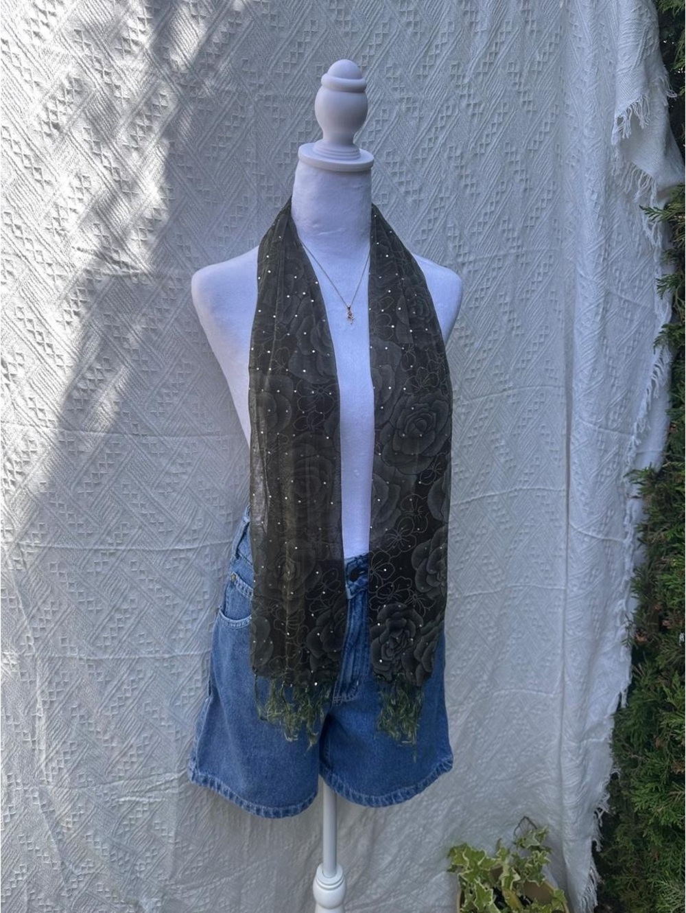 Y2K Floral Sequin Skinny Scarf 🖤